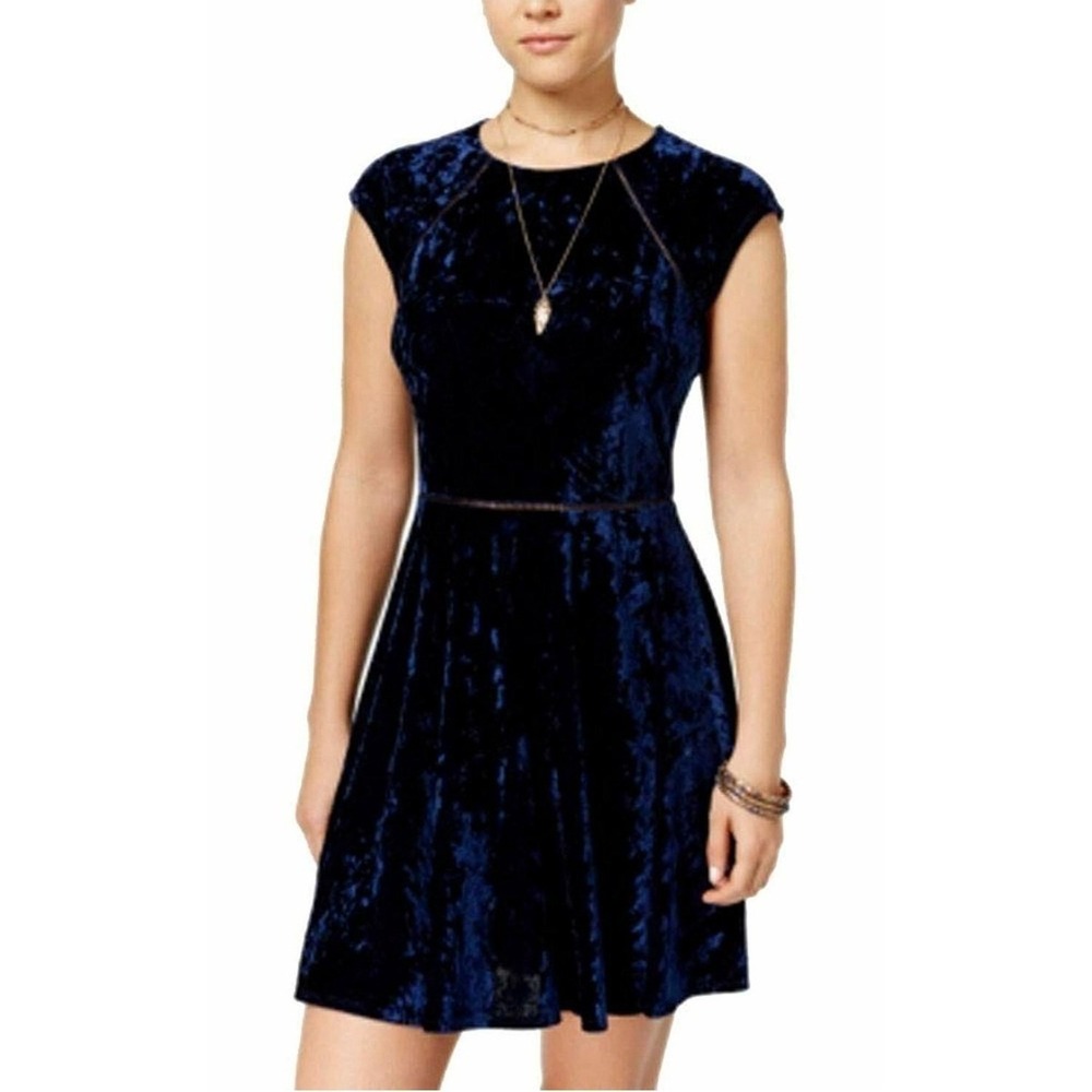 B. Darlin Y2K Juniors Crushed Velvet High Neck Party Dress Sz 13/14 Navy Blue